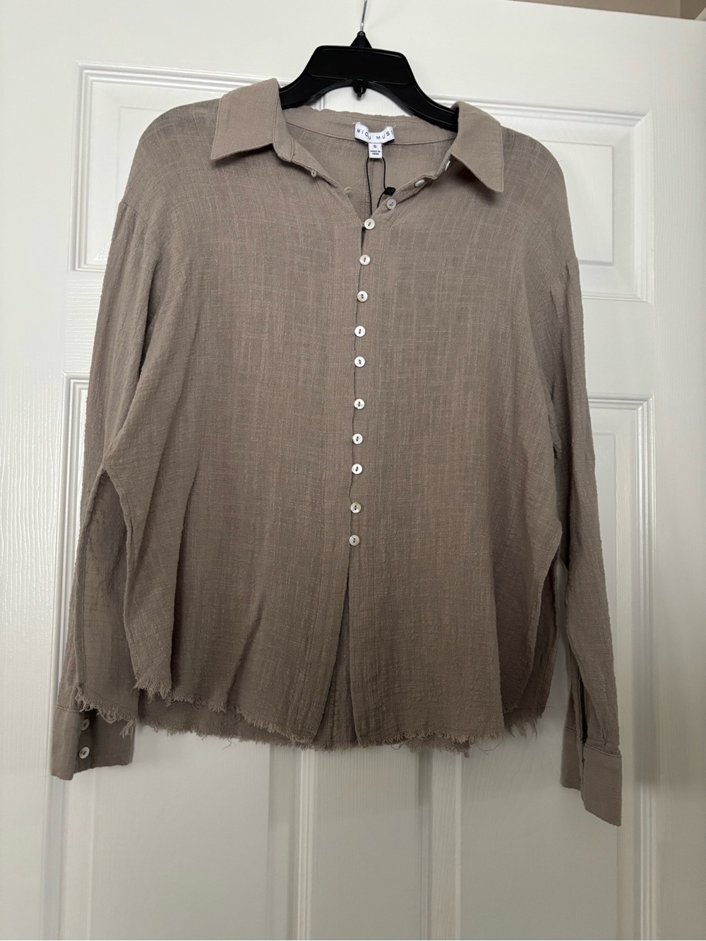Relaxed Button-Front Blouse in Taupe by RUE21